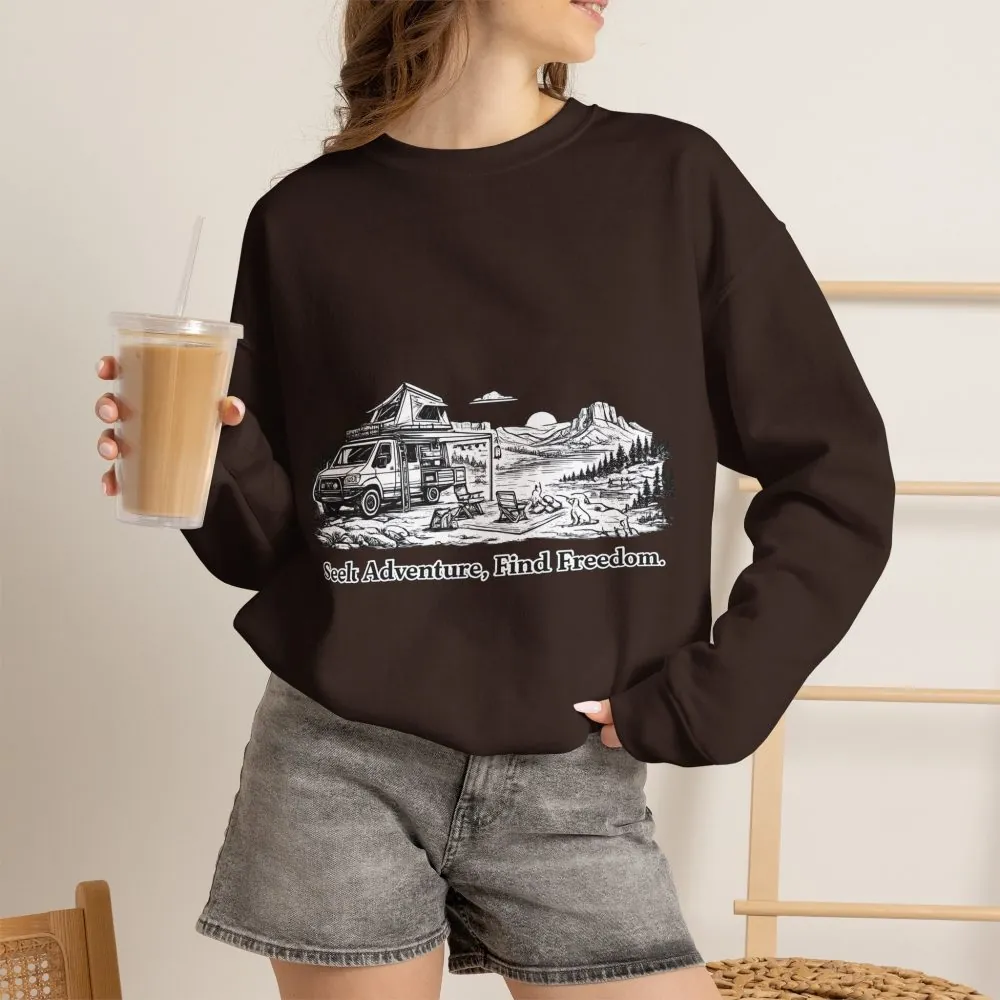 11042799485893610990_2048.jpeg Unisex Heavy Blend™ Crewneck Sweatshirt — "Seek Adventure, Find Freedom" Design Minimal-Line
