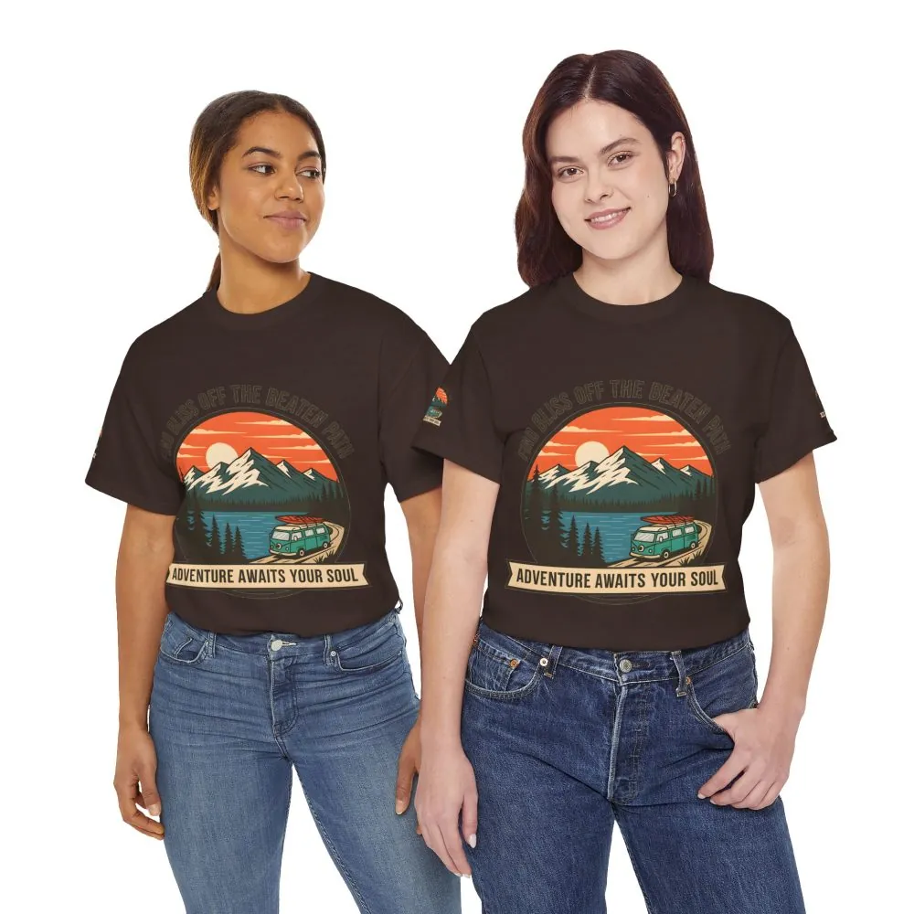 Unisex Heavy Cotton Tee — "Find Bliss Off the Beaten Path" Mountain & Camper T‑Shirt