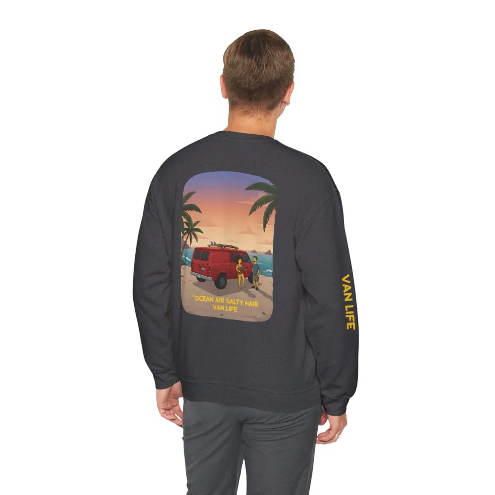 Unisex Heavy Blend™ Crewneck Sweatshirt — "Ocean Air Salty Hair Van Life" Design Sitcom-Line
