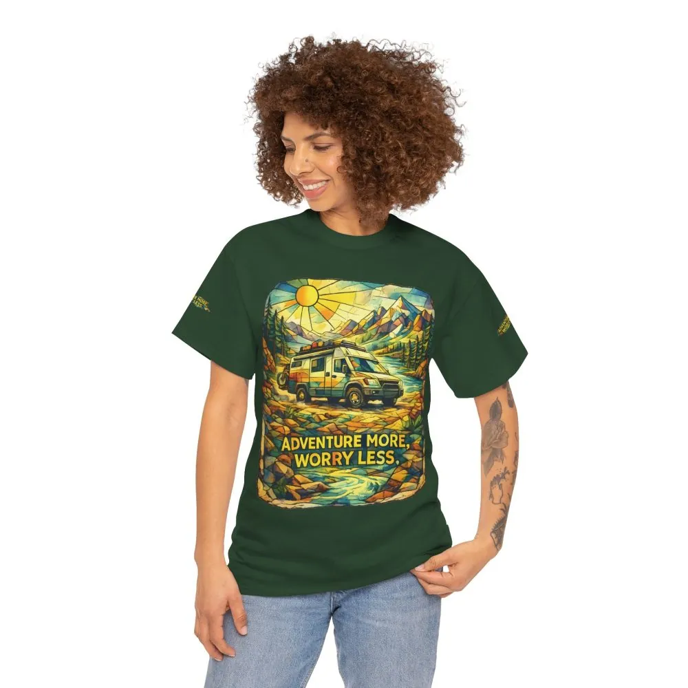 110780005042519110_2048.jpeg Unisex Heavy Cotton Tee — "Adventure More Worry Less" Design Cubic-Line