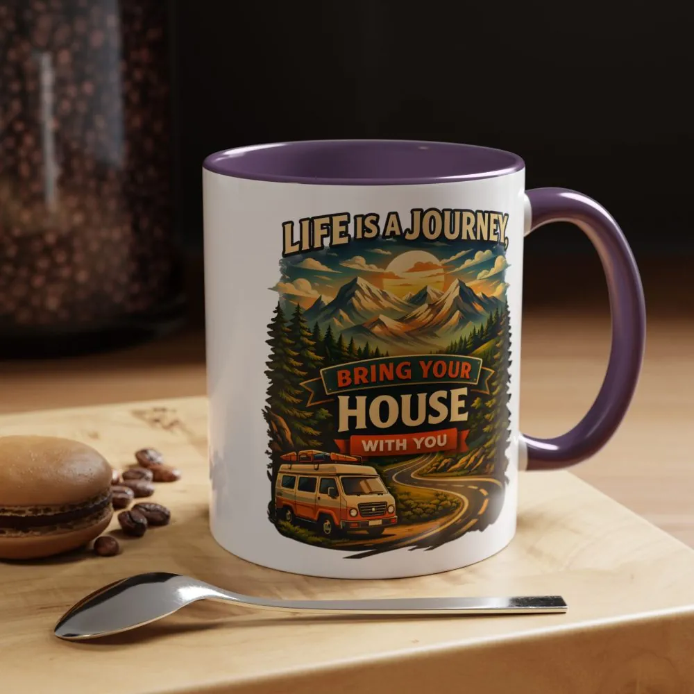 11084044544970408252_2048.jpeg Accent Coffee Mug (11, 15oz) — "Live Is A Journey-Bring Your House With You" Design Scenic-Line