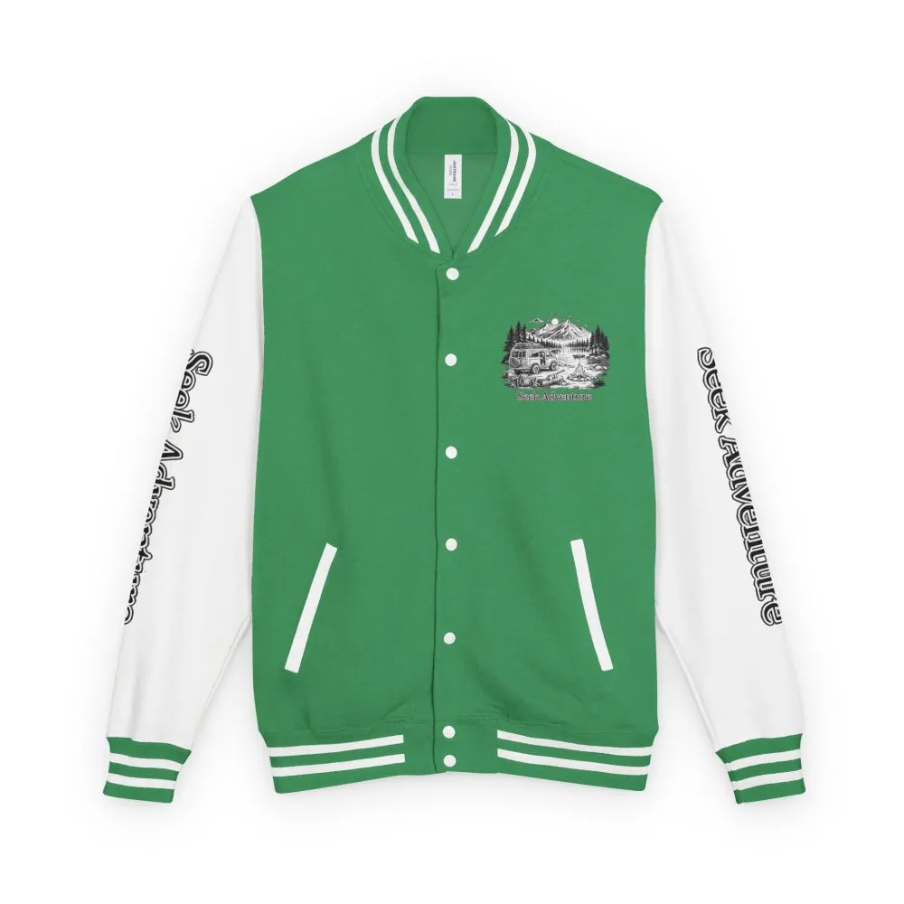 11090900611203124891_2048.jpeg Unisex Heavyweight Letterman Jacket — "Seek Adventure" Travel Varsity Coat
