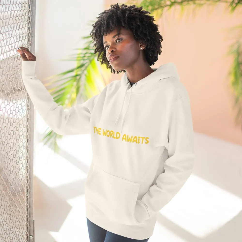 Three-Panel Fleece Hoodie - "The World Awaits" Design Sitcom-Line