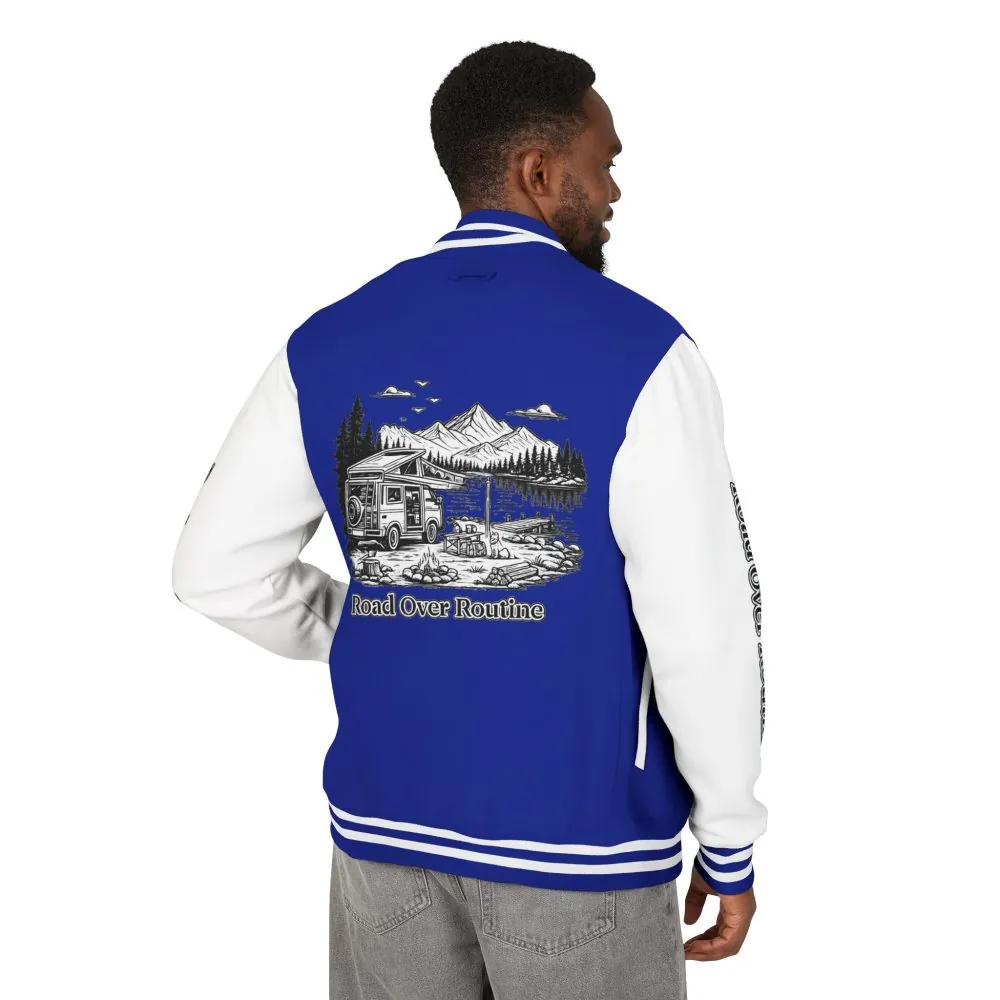 11092525675903383094_2048.jpeg Unisex Heavyweight Letterman Jacket — "Road Over Routine" Travel Varsity Coat