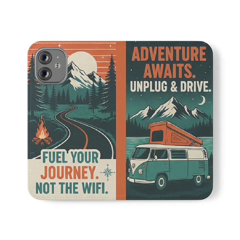 Flip Phone Case — "Adventure Awaits, Fuel Your Journey, Not the WiFi" Wallet Cover