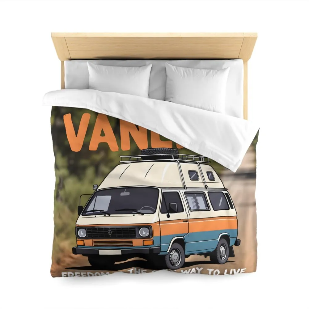 11113483323680017480_2048.jpeg Duvet Cover — "Vanlife freedom is the only way to live" Retro Camper Van Freedom Bedding