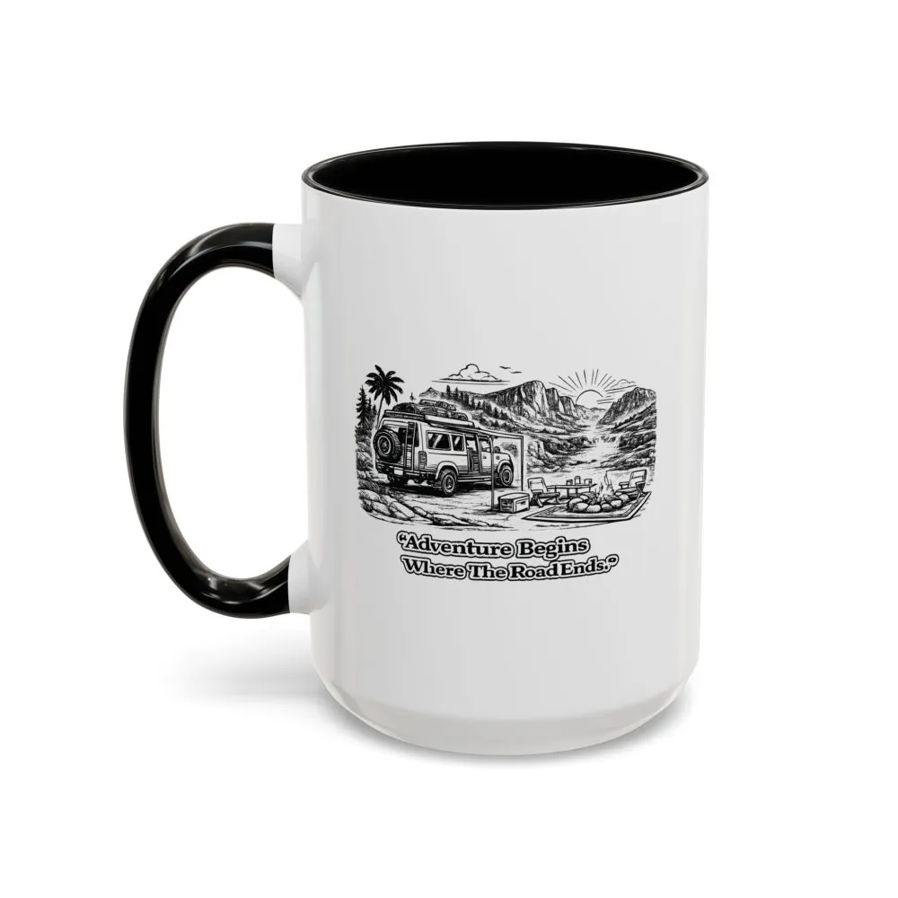11127668515317315944_2048.jpeg Accent Coffee Mug (11, 15oz) — "Adventure Begins Where The Road Ends" Design Minimal-Line