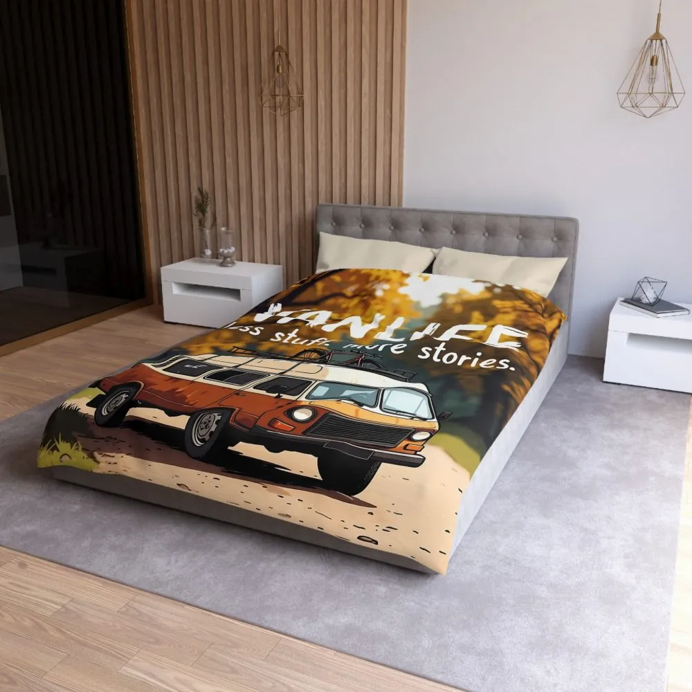 Duvet Cover — "Vanlife Less Stuff, More Stories" Retro Camper Bedding