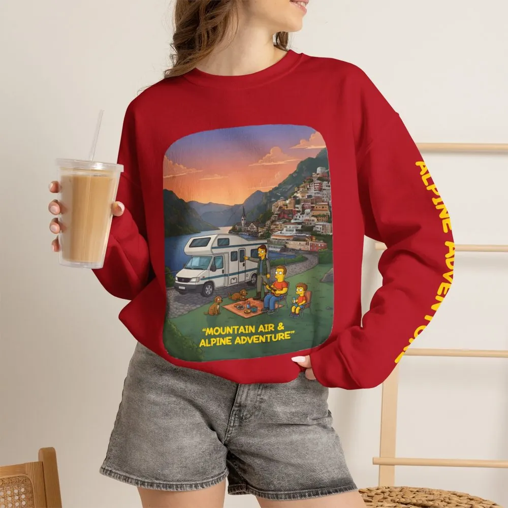 Unisex Heavy Blend™ Crewneck Sweatshirt — "Mountain Air-Alpine Adventure" Design Sitcom-Line