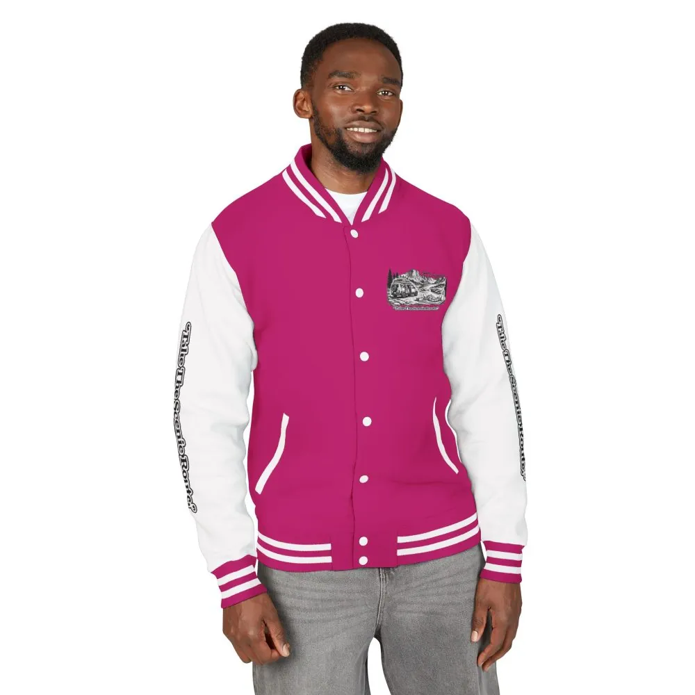11165241531704862240_2048.jpeg Unisex Heavyweight Letterman Jacket — "Take The Scenic Route" Travel Varsity Coat
