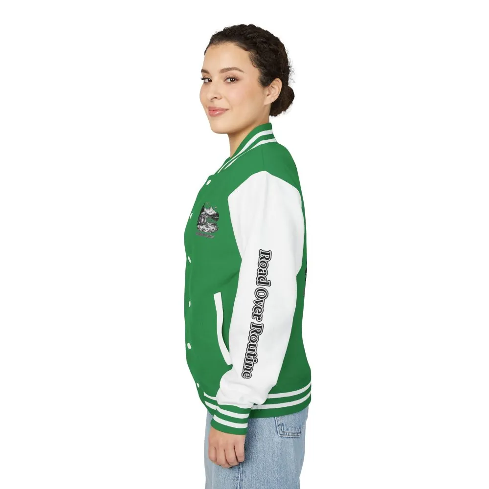 11165781173435282463_2048.jpeg Unisex Heavyweight Letterman Jacket — "Road Over Routine" Travel Varsity Coat