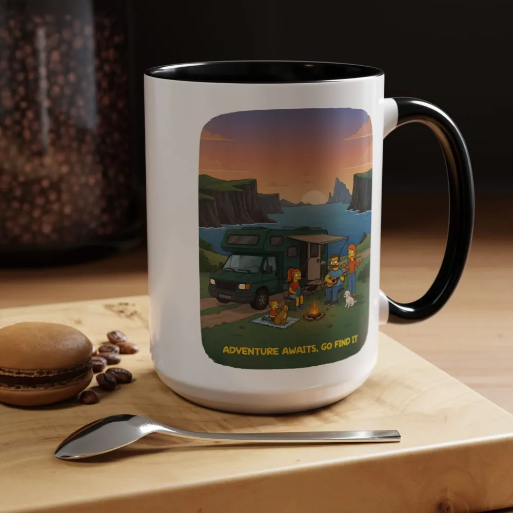 Accent Coffee Mug (11, 15oz) — "Adventure Awaits-Go Find It"" Design Sitcom-Line