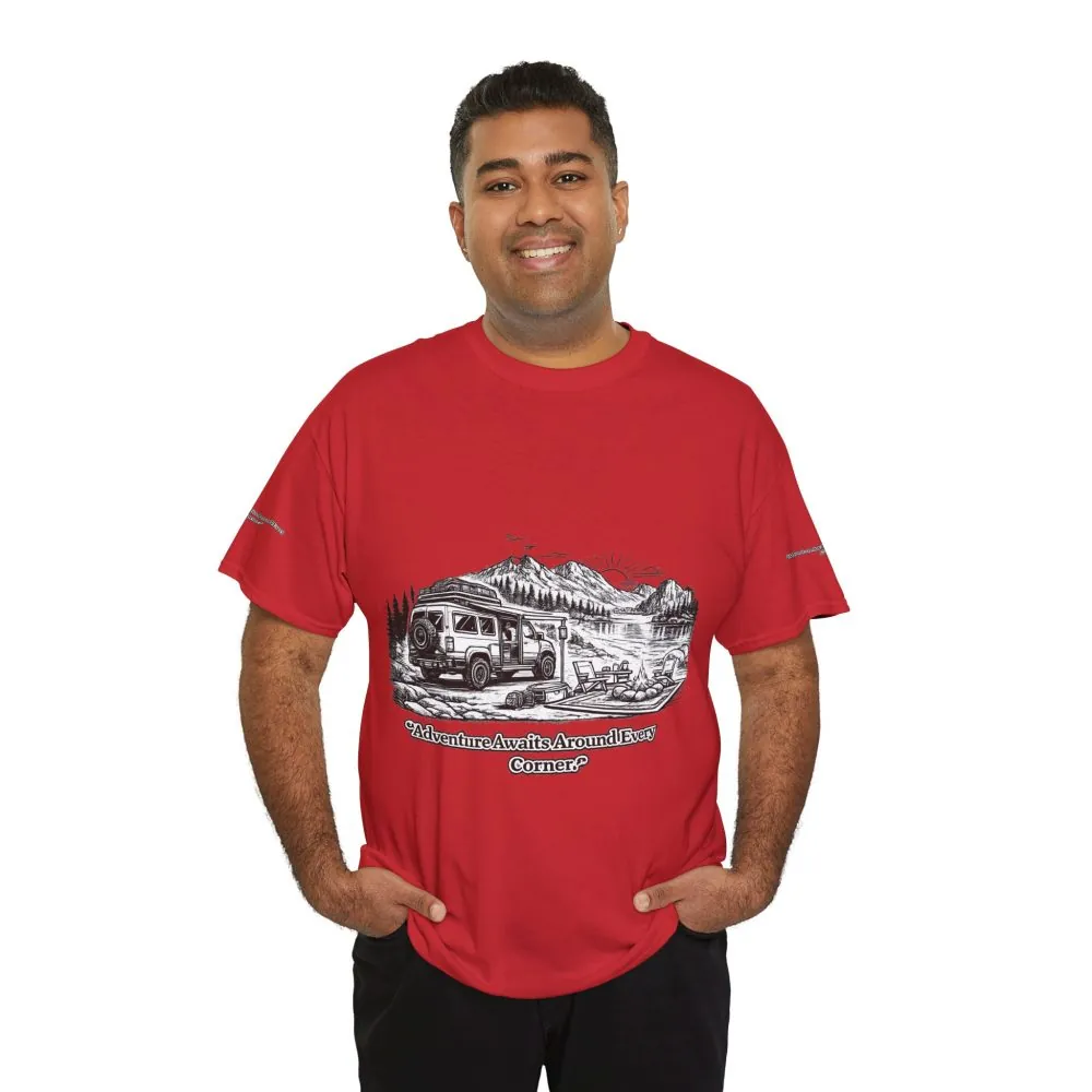 11193612917249761587_2048.jpeg Unisex Heavy Cotton Tee — "Adventure Awaits Around Every Corner" Design Minimal-Line
