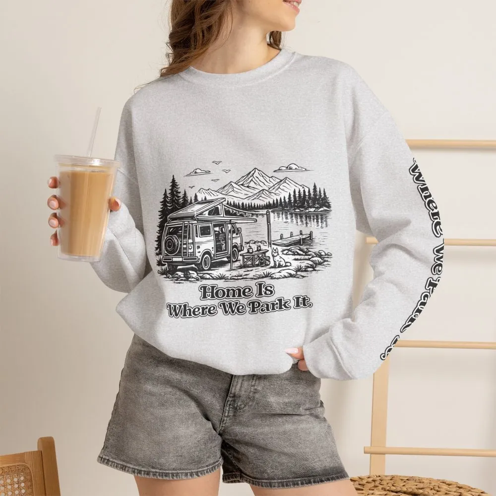 11195517803834713131_2048.jpeg Unisex Heavy Blend™ Crewneck Sweatshirt — "Home Is Where You Park It" Design Minimal-Line