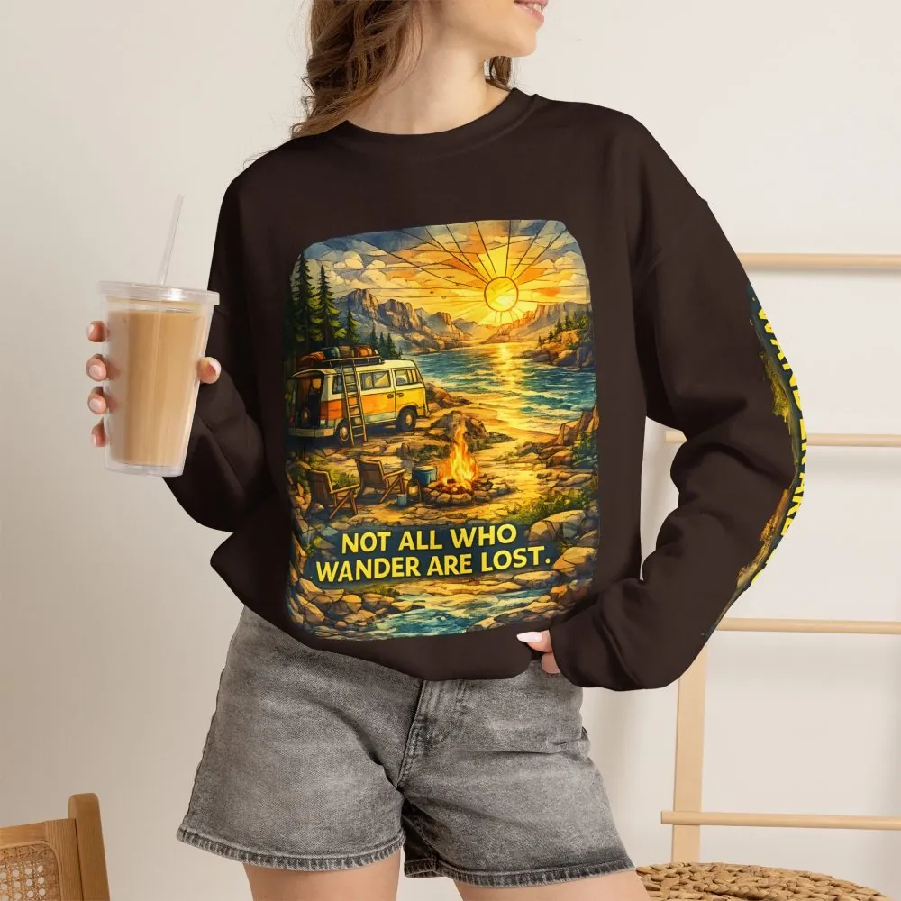 11197425185434617663_2048.jpeg Unisex Heavy Blend™ Crewneck Sweatshirt — "Not All Who Wander Are Lost" Design Cubic-Line