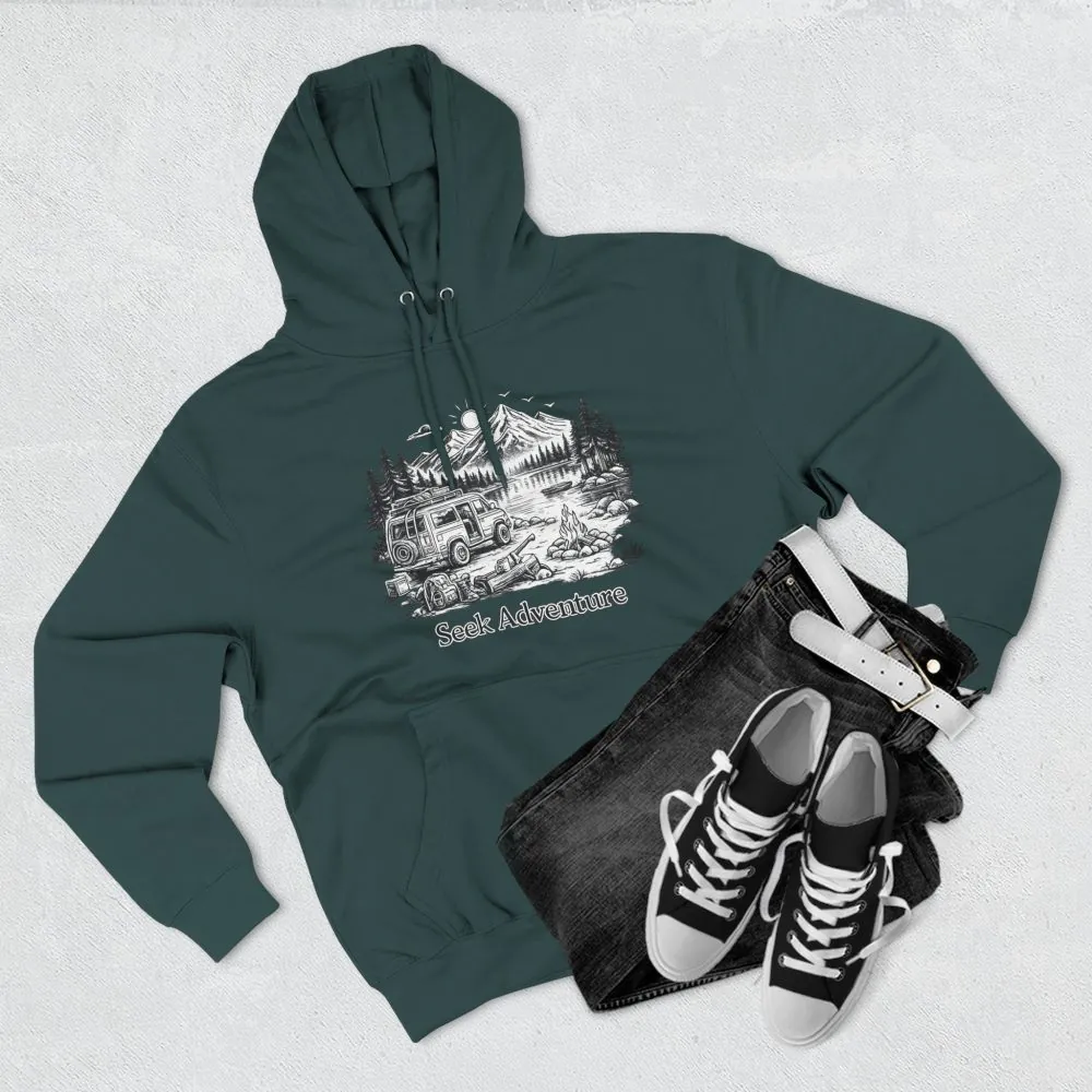 Three-Panel Fleece Hoodie - "Seek Adventure" Design Minimal-Line