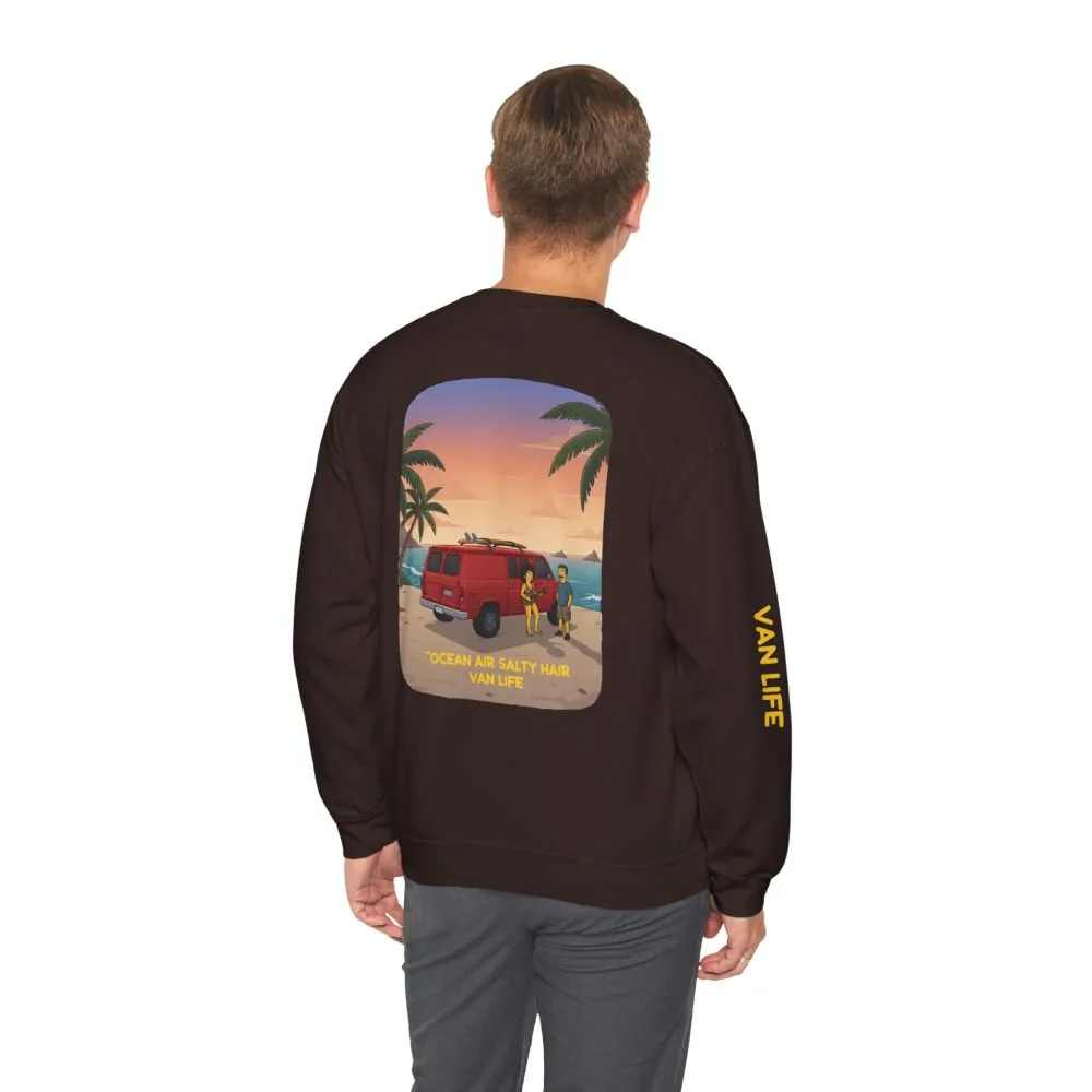Unisex Heavy Blend™ Crewneck Sweatshirt — "Ocean Air Salty Hair Van Life" Design Sitcom-Line