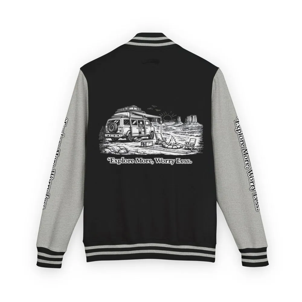 11223409210142454712_2048.jpeg Unisex Heavyweight Letterman Jacket — "Explore More Worry Less" Travel Varsity Coat