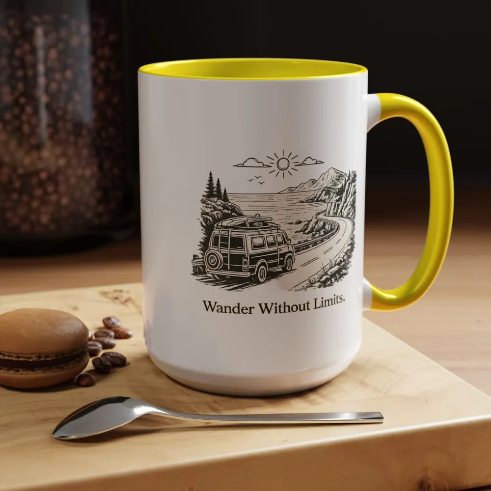 Accent Coffee Mug (11, 15oz) — "Wander Without Limits" Design Minimal-Line