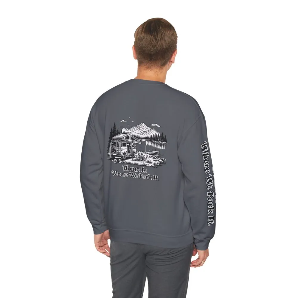 11227537709474820561_2048.jpeg Unisex Heavy Blend™ Crewneck Sweatshirt — "Home Is Where You Park It" Design Minimal-Line