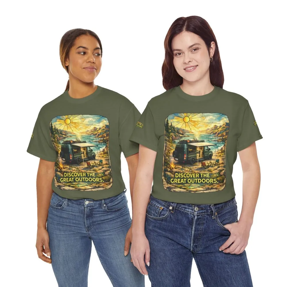 112393399903817428_2048.jpeg Unisex Heavy Cotton Tee — "Discover The Great Outdoors" Design Cubic-Line