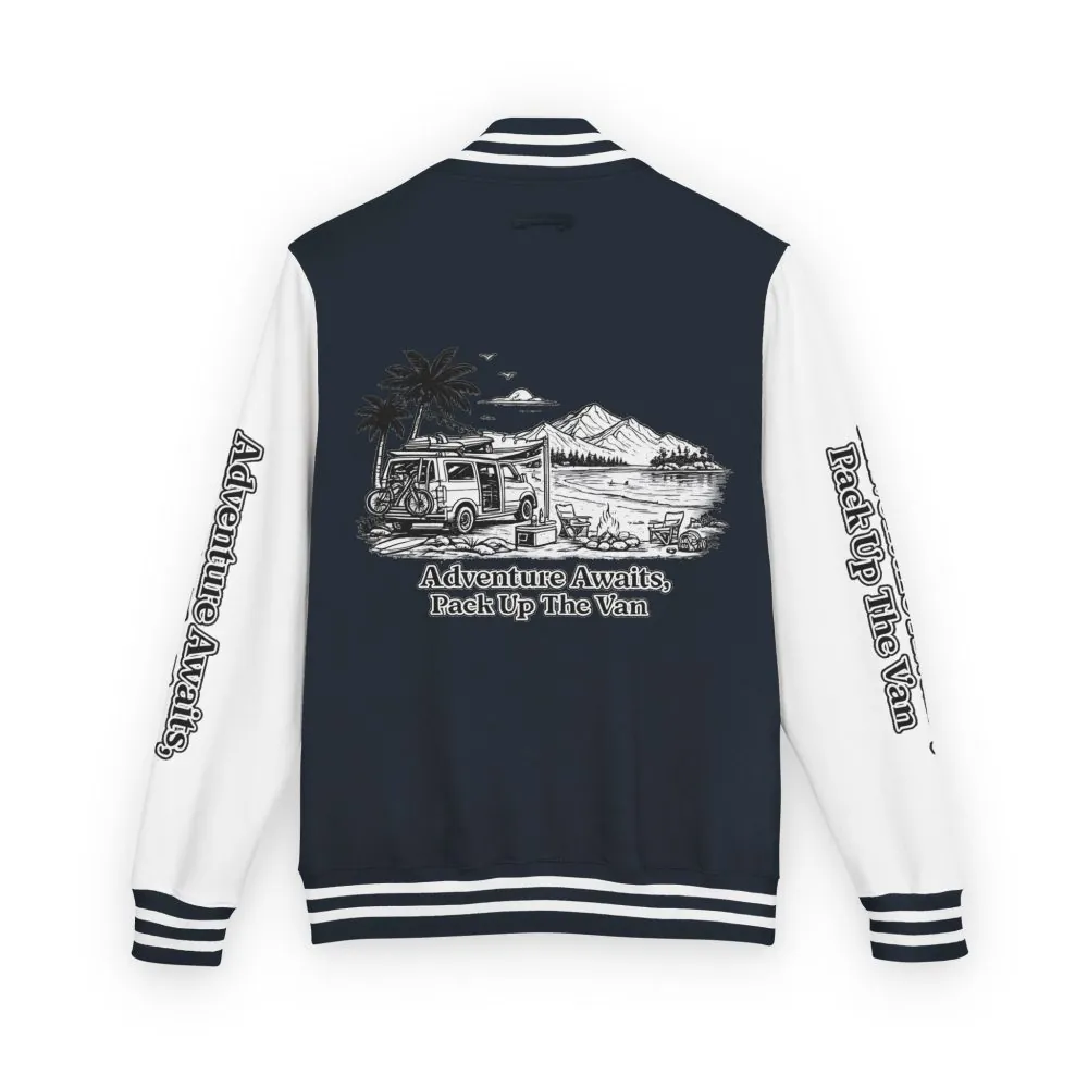 1124494326231955724_2048.jpeg Unisex Heavyweight Letterman Jacket — "Adventure Awaits,Pack Up The Van" Travel Varsity Coat