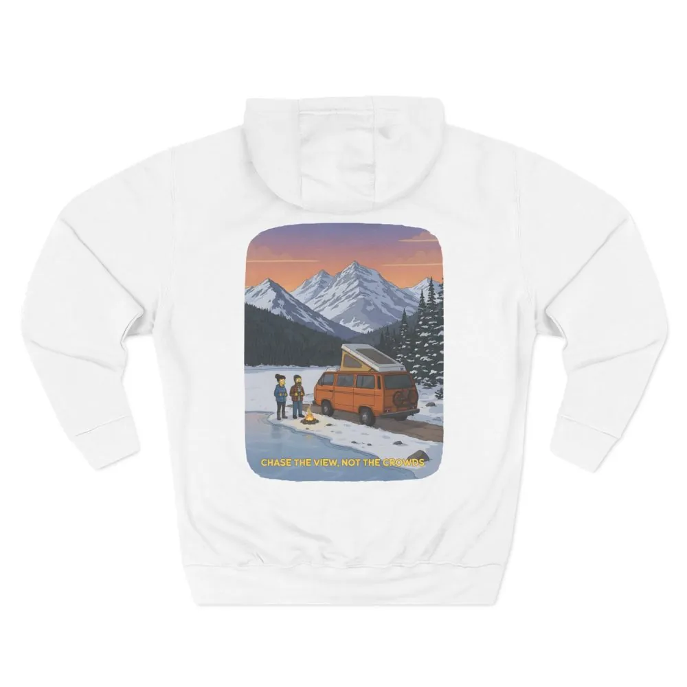 Three-Panel Fleece Hoodie - "Chase The Views-Not The Crowds"" Design Sitcom-Line