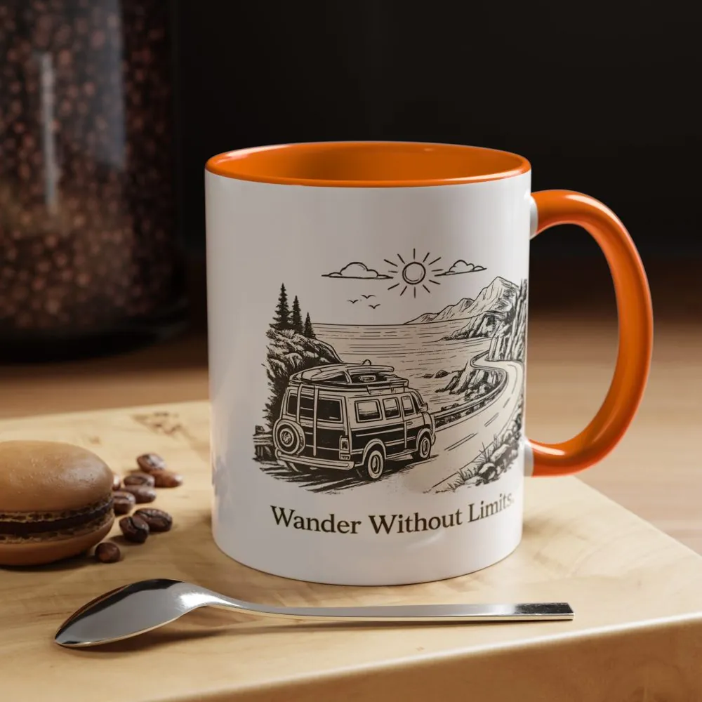 Accent Coffee Mug (11, 15oz) — "Wander Without Limits" Design Minimal-Line