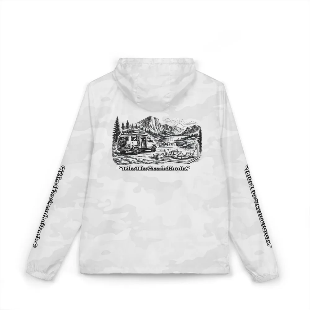 11254640732479719371_2048.jpeg Unisex Full-Zip Windbreaker Jacket — "Take The Scenic Route" (Design "Minimal-Line")