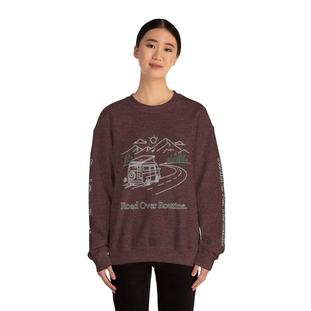 11281531323592101509_2048.jpeg Unisex Heavy Blend™ Crewneck Sweatshirt — "Road Over Routine" Design Minimal-Line