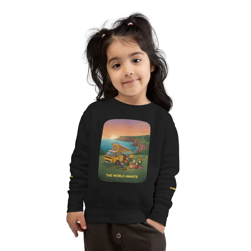 11302912836047984501_2048.jpeg Toddler Sweatshirt - "The World Awaits" (Design Sitcom-Line)