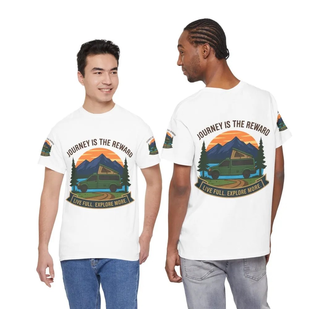 11304798032443699209_2048.jpeg Unisex Heavy Cotton Tee — "Journey Is The Reward Tee" Adventure Camper Van Graphic T-Shirt