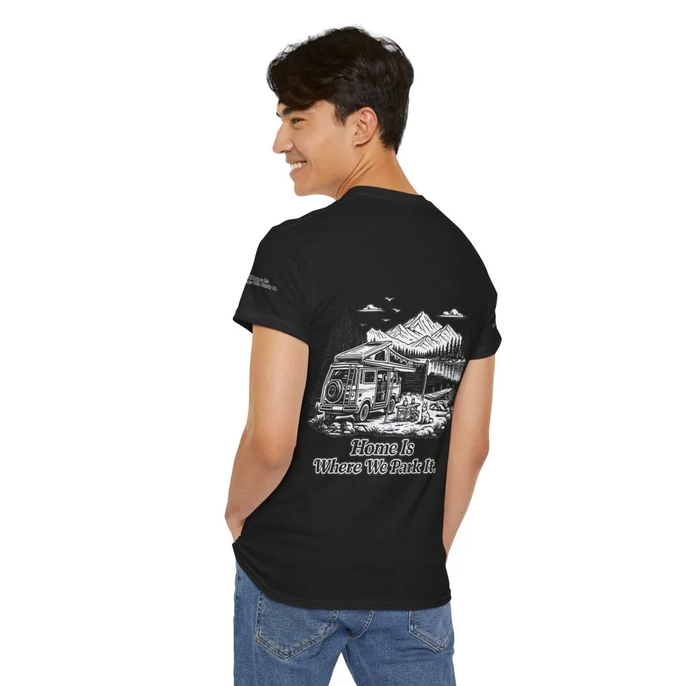 11334618807231576722_2048.jpeg Unisex Heavy Cotton Tee — "Home Is Where You Park It" Design Minimal-Line
