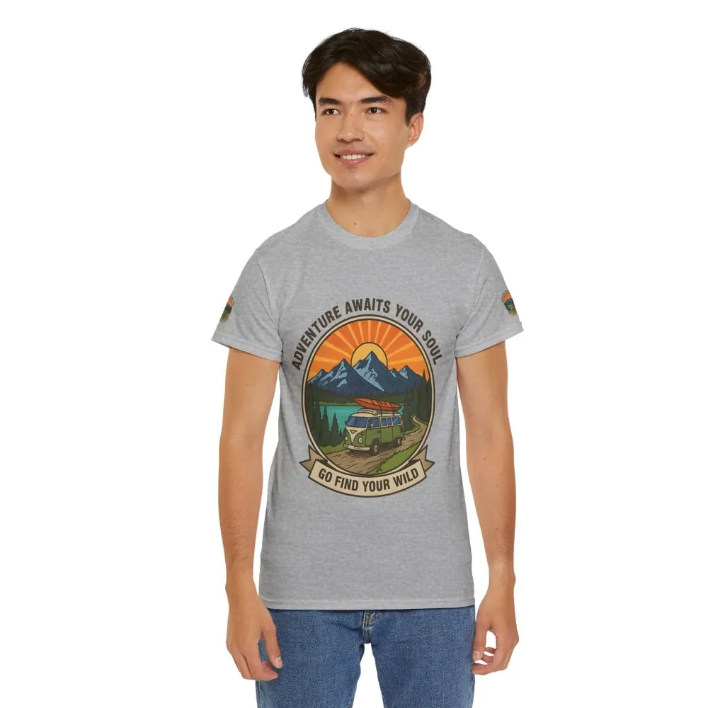 11341922727538793762_2048.jpeg Unisex Heavy Cotton Tee — “Adventure Awaits Your Soul: Go Find Your Wild” Van & Mountain Graphic