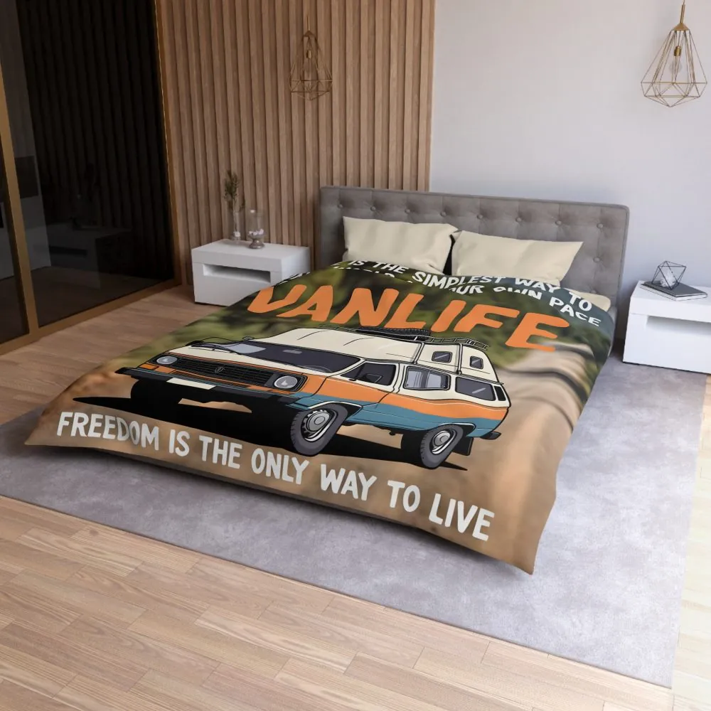 11350362281197301705_2048.jpeg Duvet Cover — "Vanlife freedom is the only way to live" Retro Camper Van Freedom Bedding
