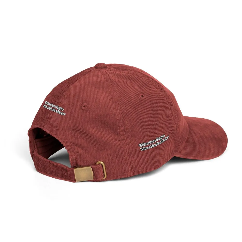 11356476608265150561_2048.jpeg Vintage Corduroy Cap (Embroidery) — "Adventure Begins Where The Road Ends" Embroidered Hat
