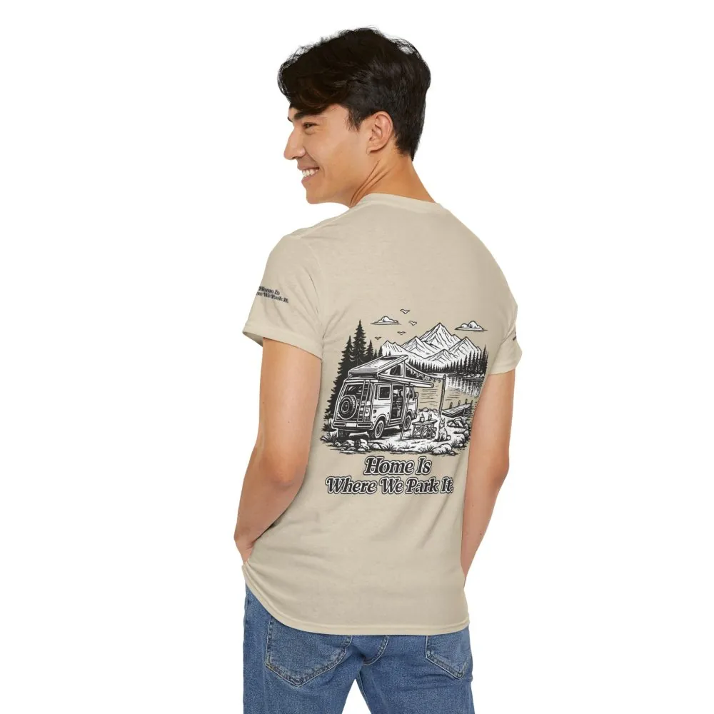 11370028390066000673_2048.jpeg Unisex Heavy Cotton Tee — "Home Is Where You Park It" Design Minimal-Line