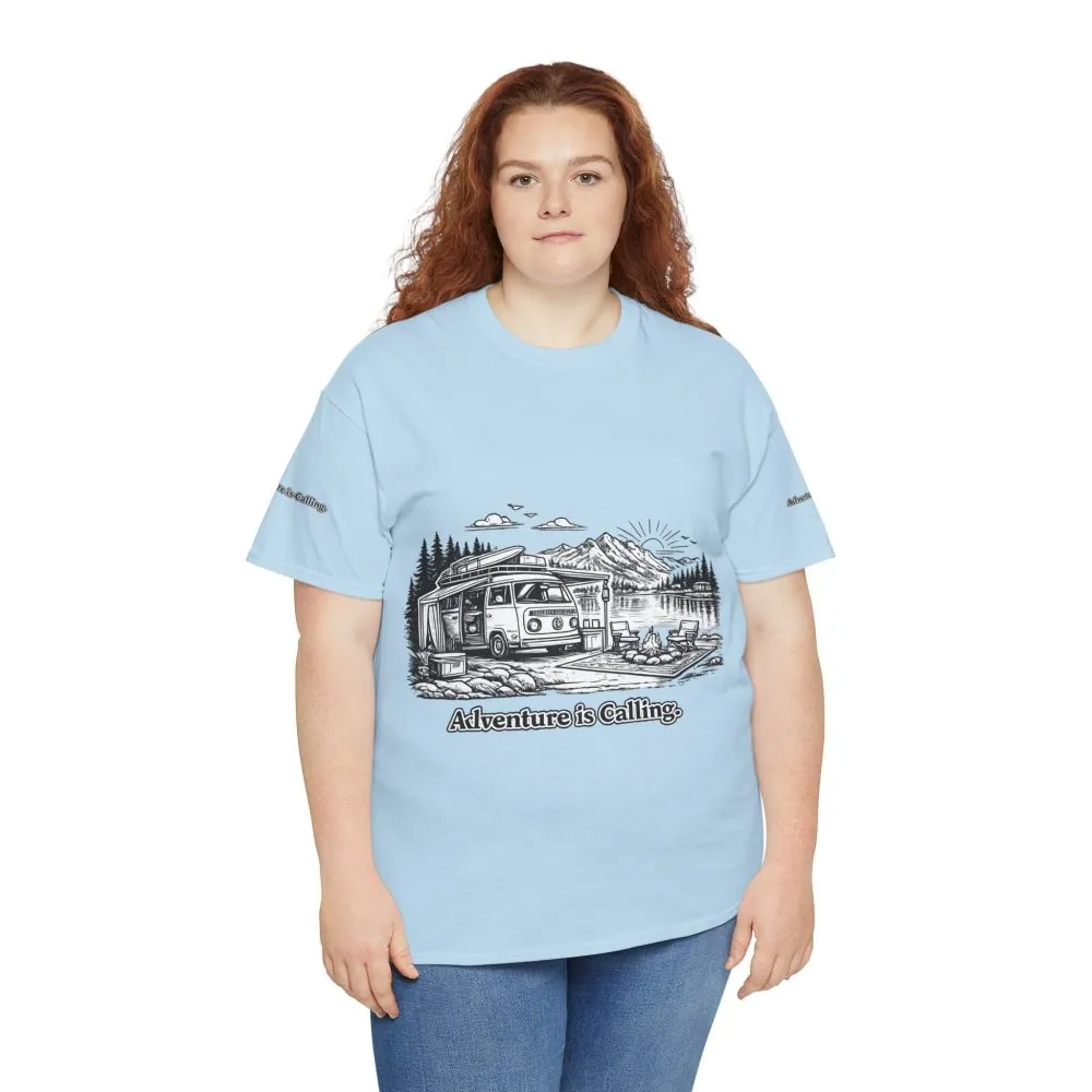 11371415802463229963_2048.jpeg Unisex Heavy Cotton Tee — "Adventure Is Calling" Design Minimal-Line