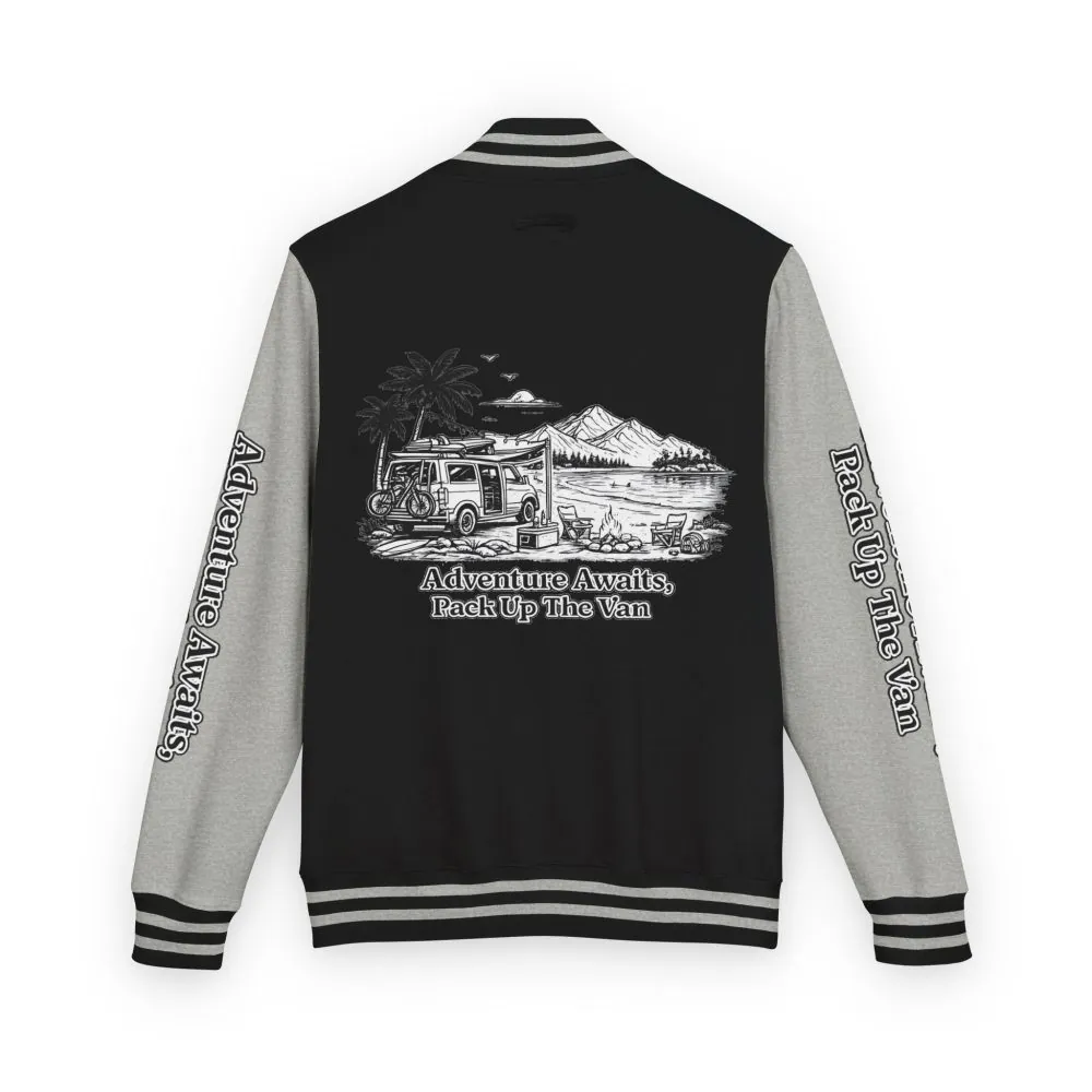 11372798863424709315_2048.jpeg Unisex Heavyweight Letterman Jacket — "Adventure Awaits,Pack Up The Van" Travel Varsity Coat
