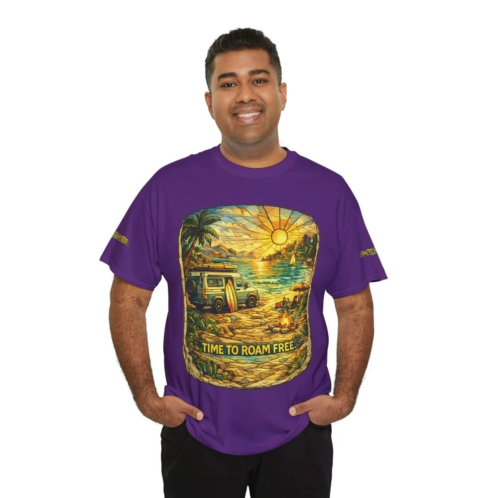 Unisex Heavy Cotton Tee — "Time To Roam Free" Design Cubic-Line