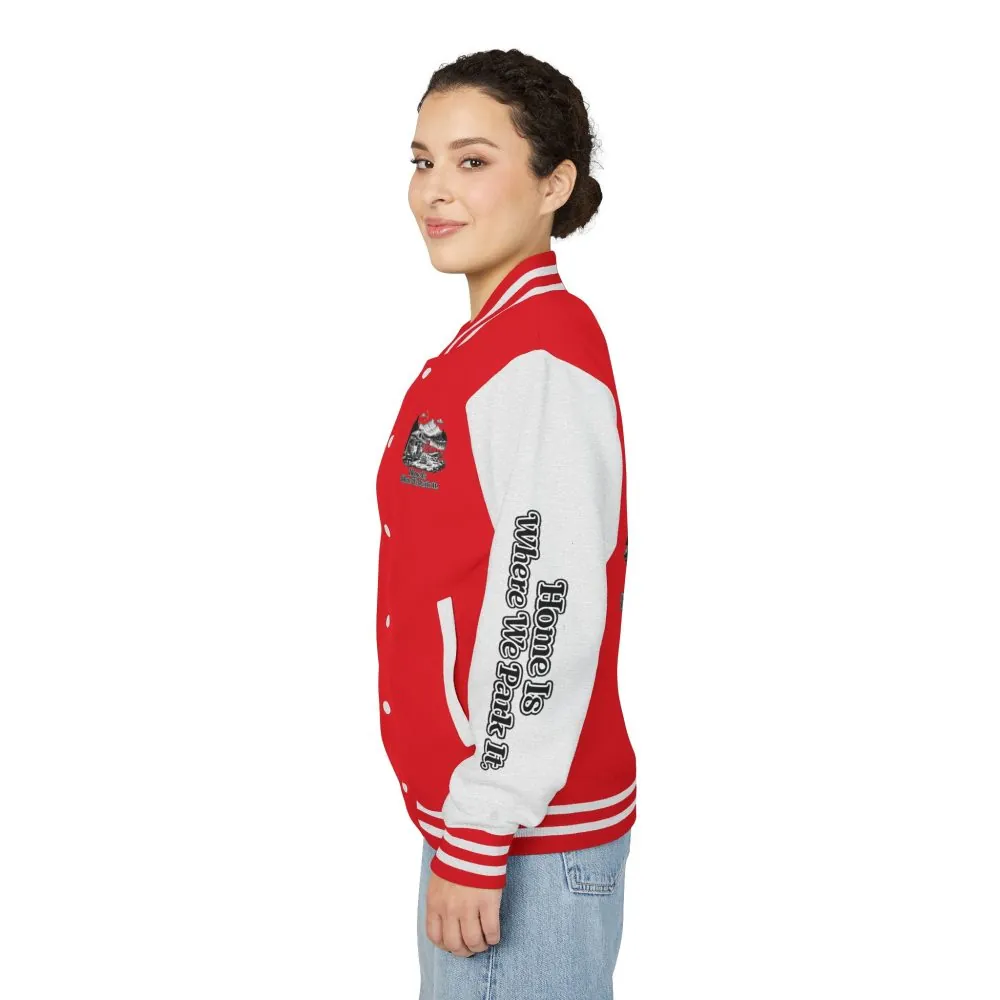 11382949664212968248_2048.jpeg Unisex Heavyweight Letterman Jacket — "Home Is Where You Park It" Travel Varsity Coat
