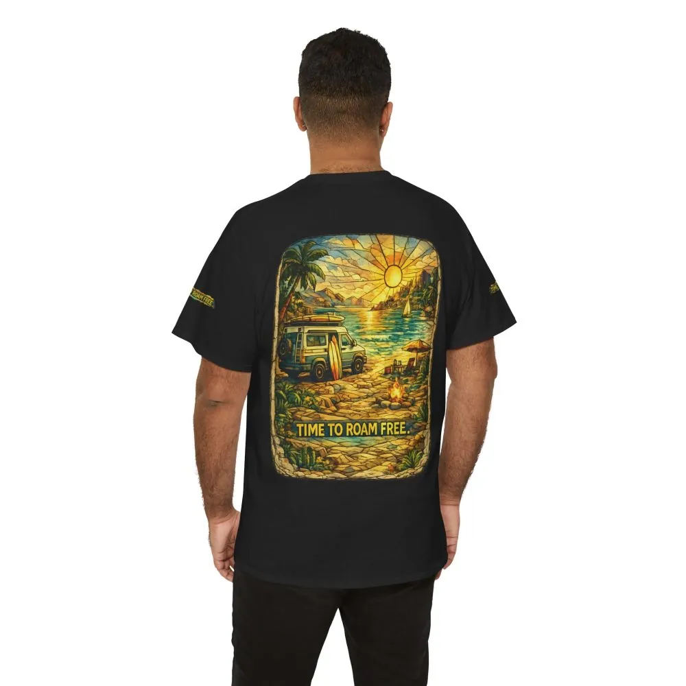 Unisex Heavy Cotton Tee — "Time To Roam Free" Design Cubic-Line