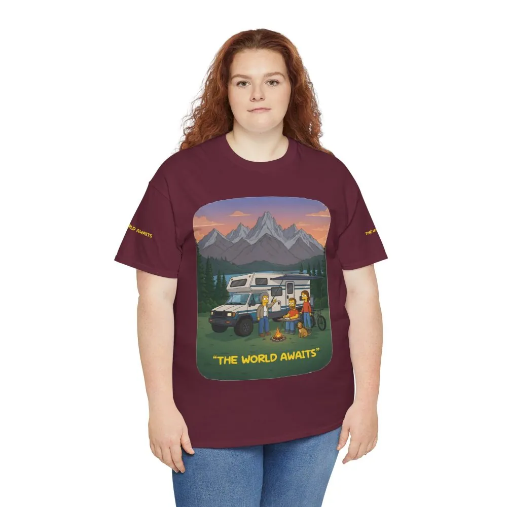 11401720491054665675_2048.jpeg Unisex Heavy Cotton Tee — "The World Awaits" Design Sitcom-Line