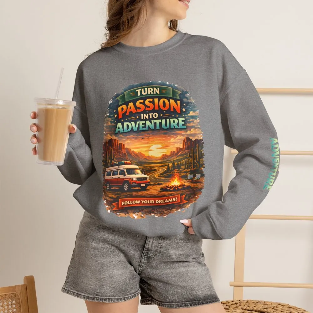 Unisex Heavy Blend™ Crewneck Sweatshirt — "Turn Passion Into Adventure" Design Scenic-Line