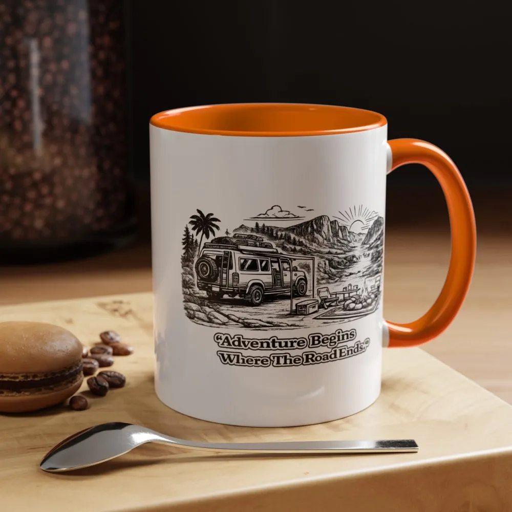 11416285580479933753_2048.jpeg Accent Coffee Mug (11, 15oz) — "Adventure Begins Where The Road Ends" Design Minimal-Line