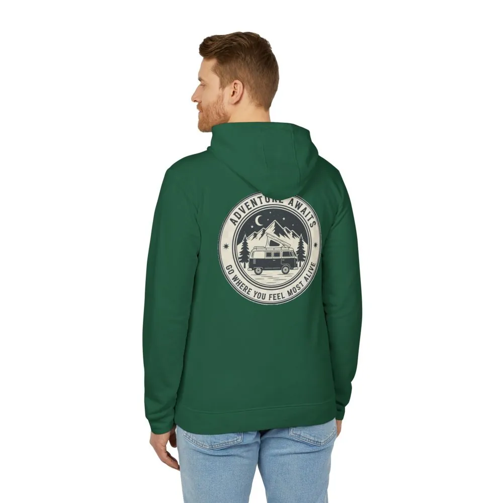 Hoodie(Adidas) — 'Adventure Awaits-Go Where You Feel Most Alive' Outdoor Travel Pullover (Only Back Printed)