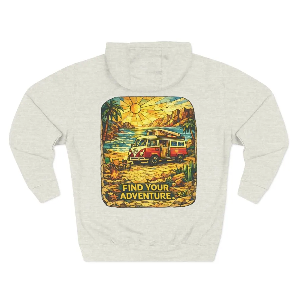 Three-Panel Fleece Hoodie - ""Find Your Adventure"" Design Cubic-Line
