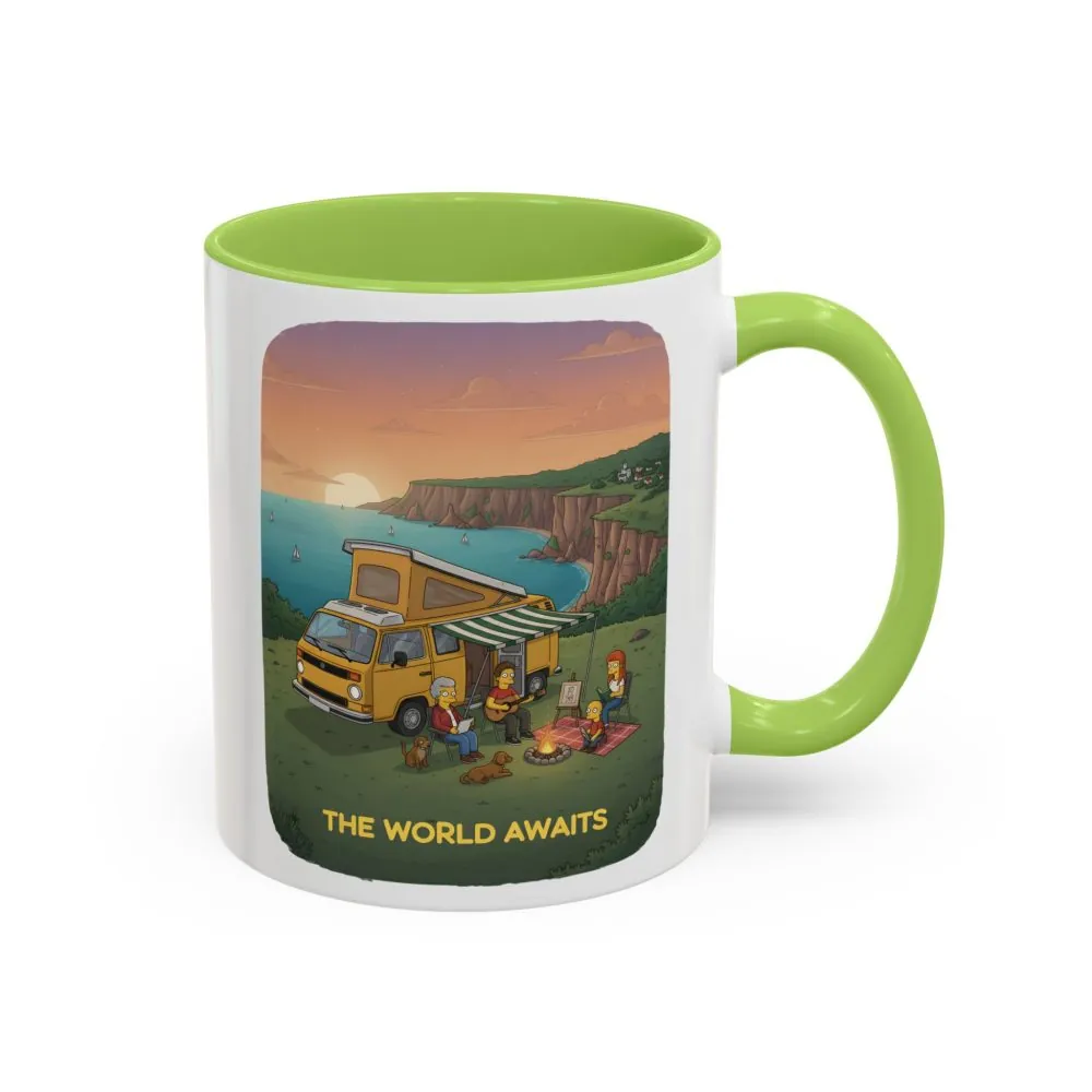 Accent Coffee Mug (11, 15oz) — "The World Awaits" Design Sitcom-Line