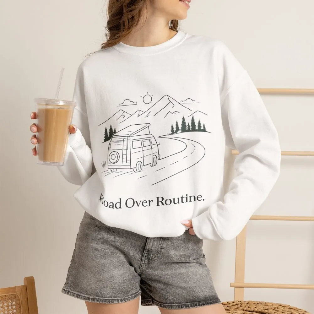 11445629281555671904_2048.jpeg Unisex Heavy Blend™ Crewneck Sweatshirt — "Road Over Routine" Design Minimal-Line