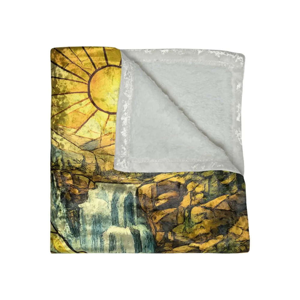 Crushed Velvet Blanket —"Explore More" Design Cubic-Line (Campervan)